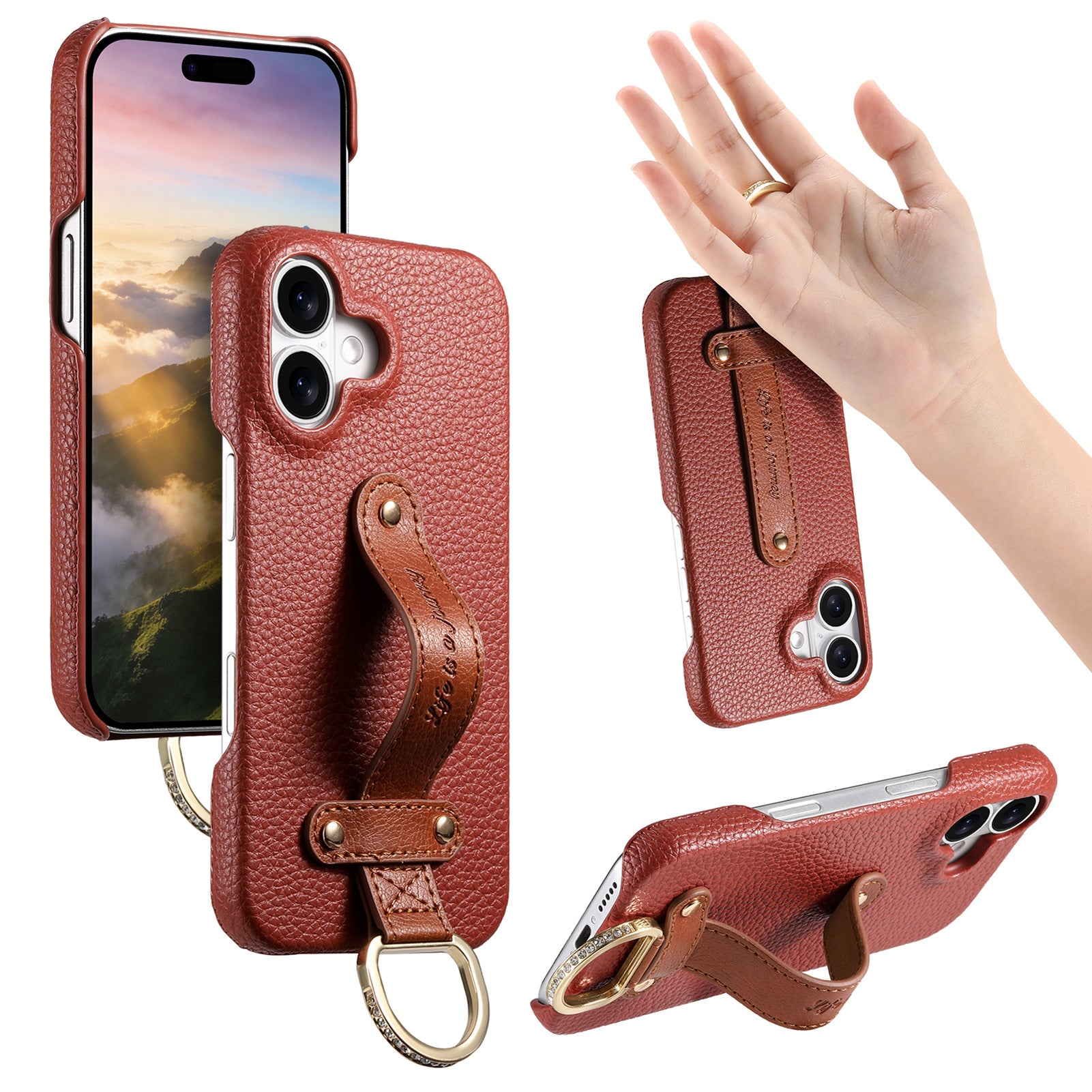 iPhone 17 Pro Max lychee texture protective case with wrist strap