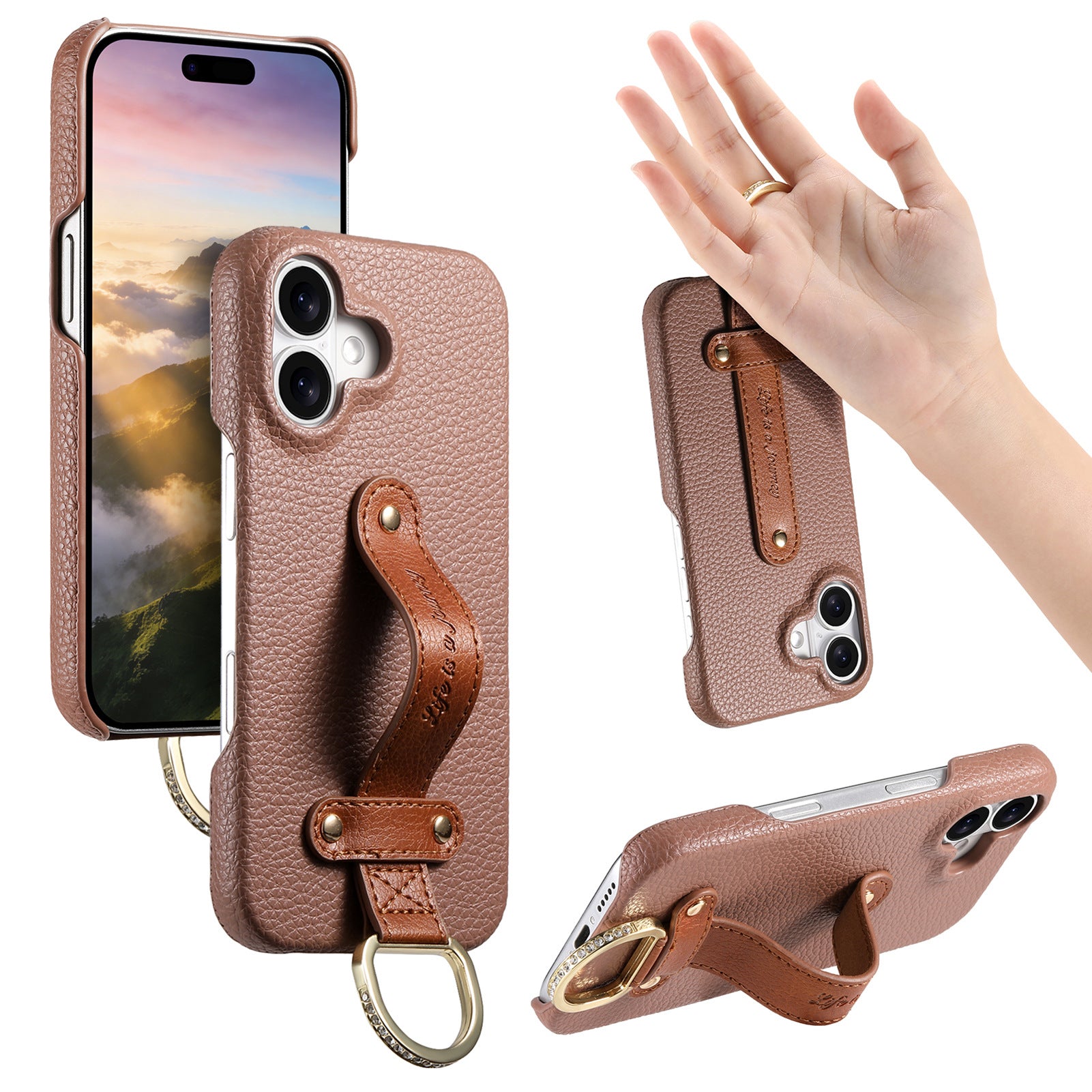iPhone 17 Pro Max lychee texture protective case with wrist strap