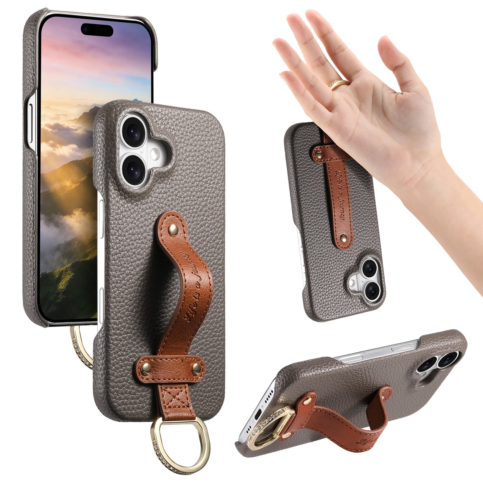 iPhone 17 Pro Max lychee texture protective case with wrist strap