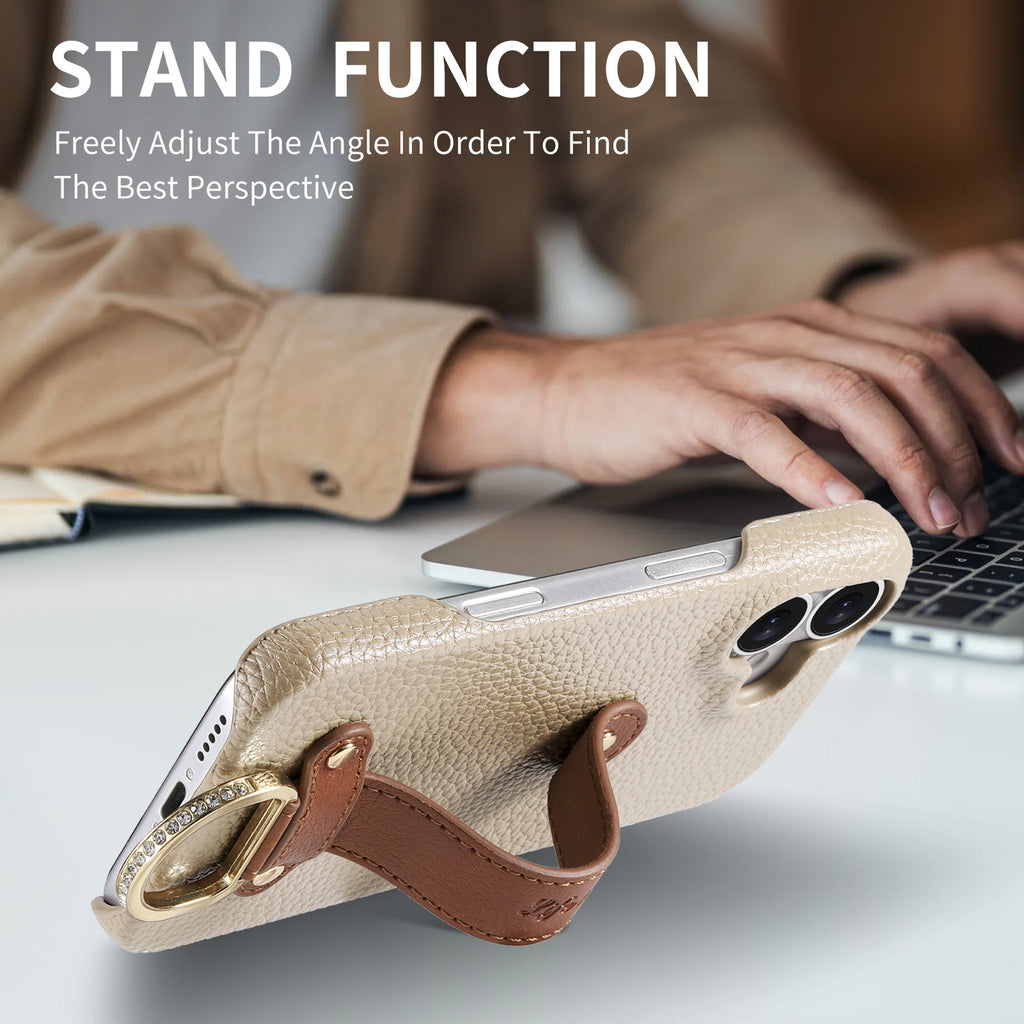 iPhone 17 Pro Max lychee texture protective case with wrist strap