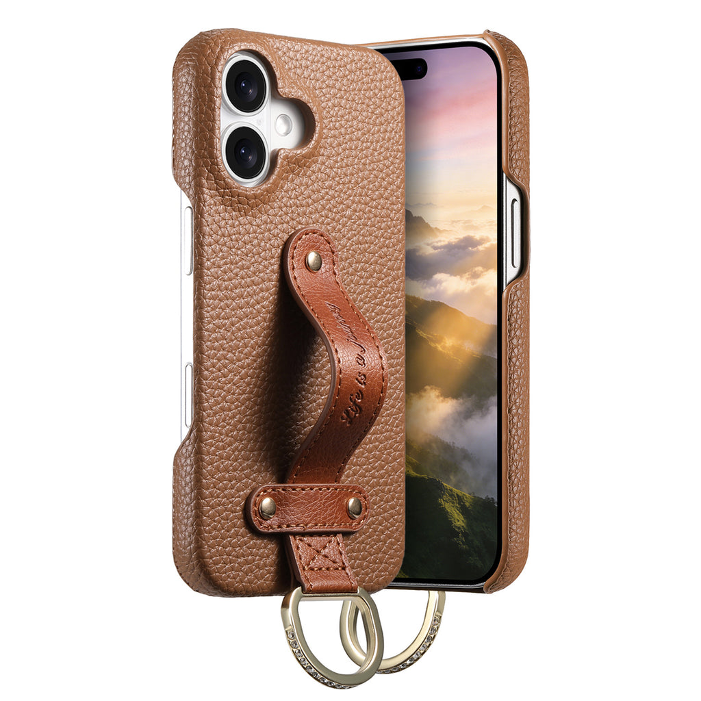 iPhone 17 Pro Max lychee texture protective case with wrist strap