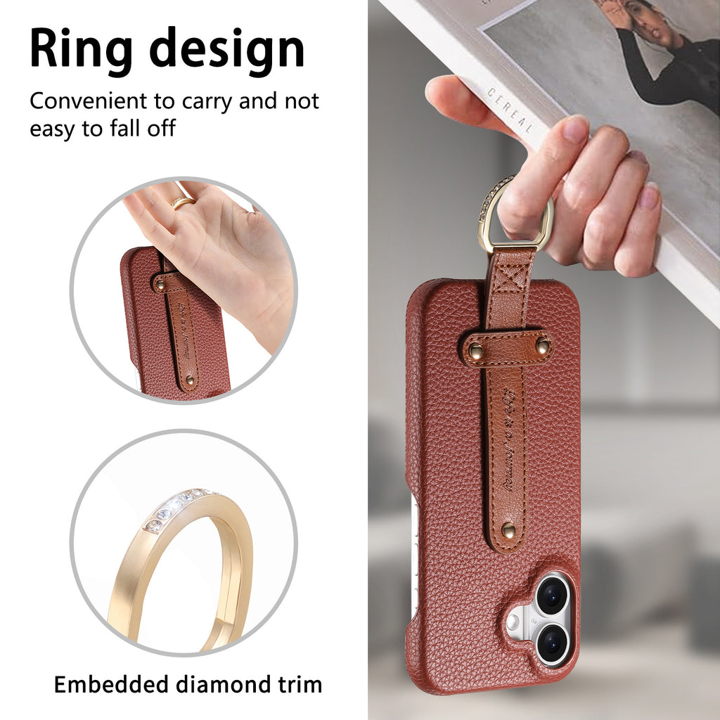 iPhone 17 Pro Max lychee texture protective case with wrist strap